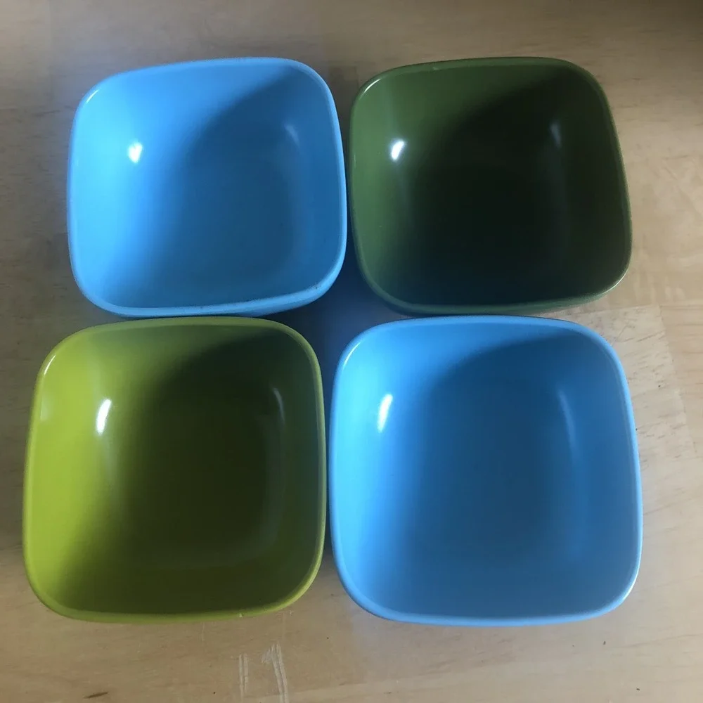 Dipping Sauce Bowls, 2 Blue /2 Green Set Of 4, 70s Colors